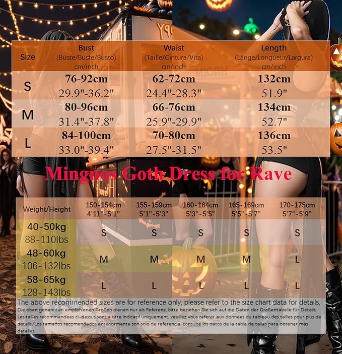 Mingnos Women Goth Dress Cutout High Slit Sheer Punk Festival Rave Outfits